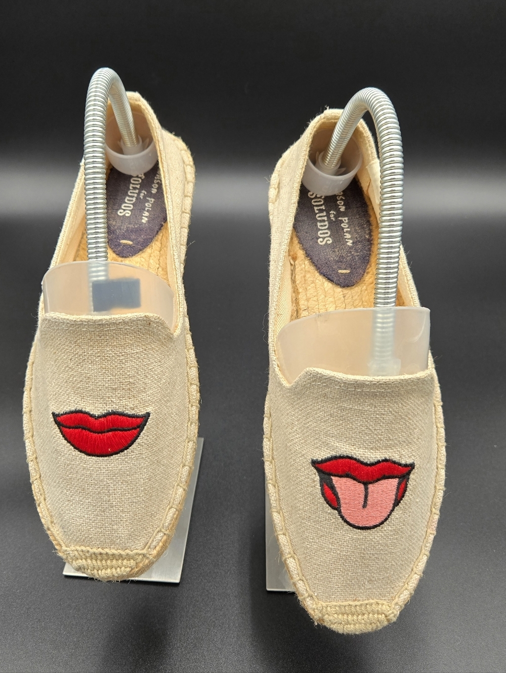 Soludos x Jason Polan Lips & Tongue Embroidered Smoking‎ Slipper Espadrille Sz 7